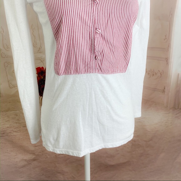 J Crew Red Striped Bibe Front Blouse - Picture 4 of 9
